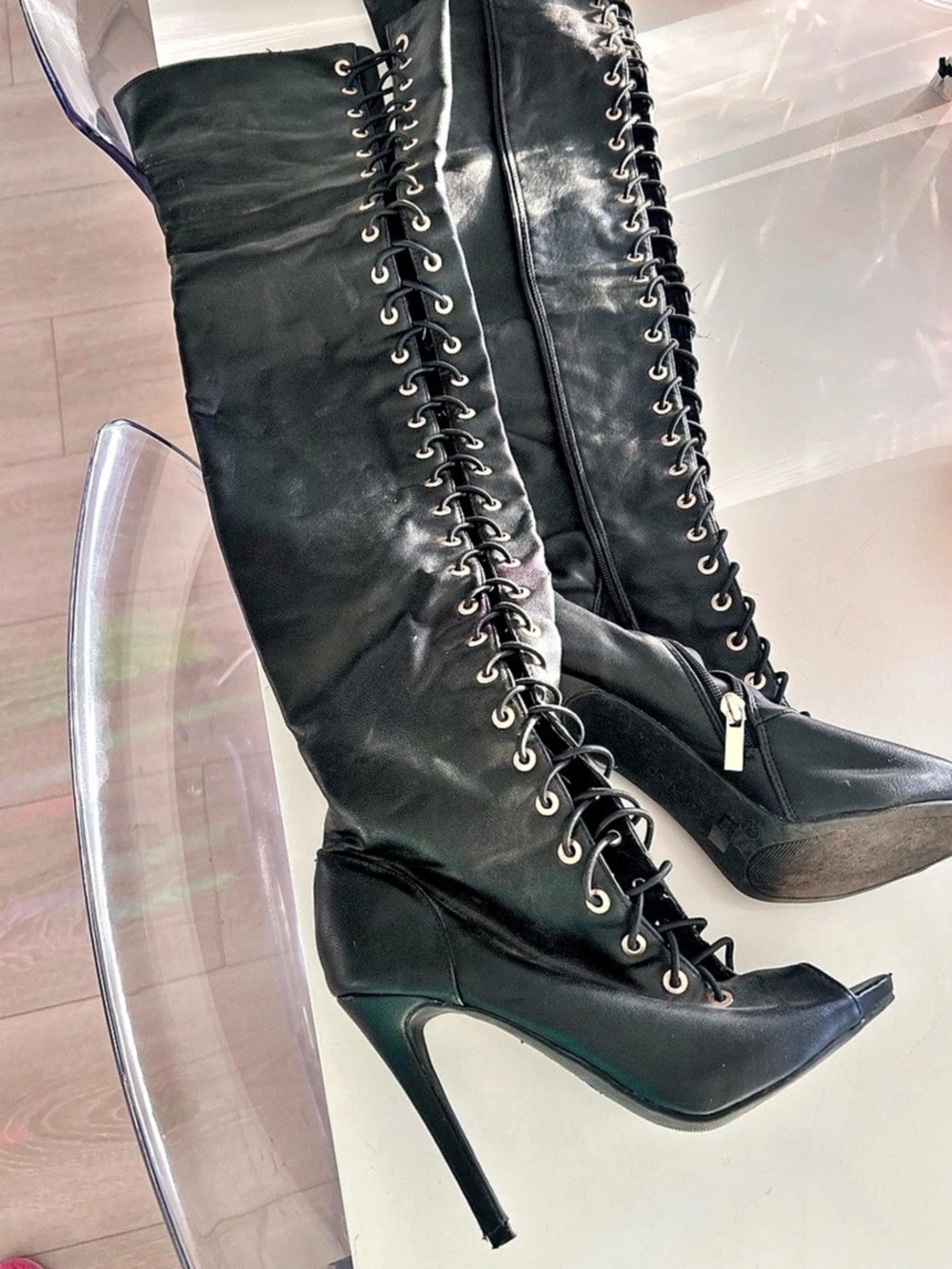 Black Lace-Up Over the Knee Boots